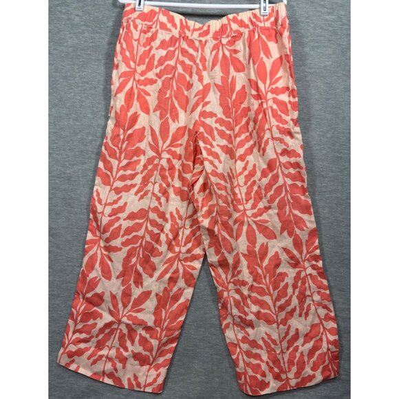 Rachel Zoe Womens Pants L Coral Leaf Pattern Linen Tropical Summer - Picture 7 of 7
